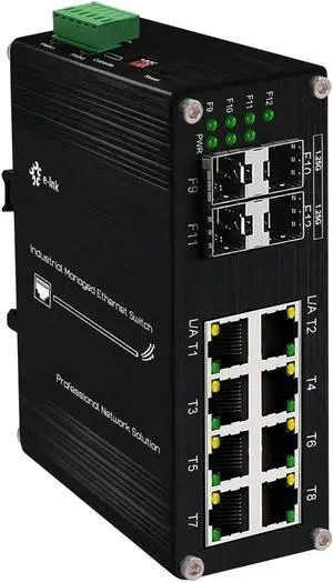 Industrial 8 Ports L2 Managed Gigabit Fiber Switch with 4 1000Base-X SFP Slots Layer 2+ Web Management Din Rail Mount Network Switch Support QOS, VLAN, Ring Network, IGMP 12-48V DC Input