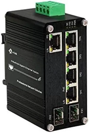 Industrial 90W PoE Fiber Switch IEEE802.3bt, 1-Port PoE Passthrough / 4-Port 10/100/1000Mbps RJ45 PoE++ and 2-Port 100/1000X SFP Gigabit Ethernet Switch Din Rail Unmanaged PoE Network Switch