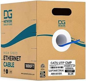 DG Cat6 Plenum (CMP), 1000ft, UTP 23AWG, Solid Bare Copper, 600MHz, ETL Certified, Bulk Ethernet Cable, Blue