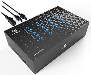 Powered USB Hub - 20 Port USB 3.0 Hub - 5Gbps Sync & High-Speed Data Transfer Multiple USB Splitter with Built-in 5V 40A Power Adapter - Fan & Mounting Brackets for Phone MB Laptop Tablet PC - 110V