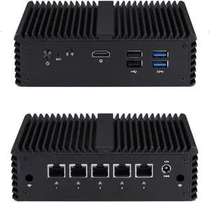 KETUOPU Firewall Mini PC J4125, Fanless PC with Celeron J4125, 8G DDR4 RAM 64G SSD, 5 Intel I225-V 2.5G LAN, K4125L5 Mini Router Server Firewall Appliance, Support AES-NI