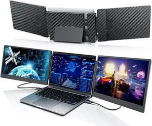 Laptomo 14'' Triple Portable Monitor for Laptop, 1080P FHD IPS Laptop Monitor Extender, Compatible with Windows, Chrome, Switch