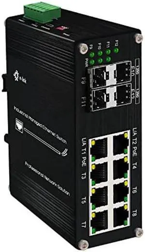 Industrial 8 Ports L2 Managed Gigabit PoE Fiber Switch with 4 1000Base-X SFP Slots Layer 2+ Web Management Din Rail Network Switch 802.3at 30W Support QOS, VLAN, Ring Network, IGMP 48-57V DC Input