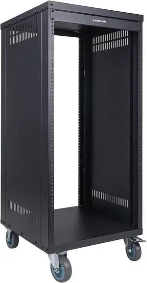 Sound Town 21U Universal Steel Rack, w/ 3" Locking Casters, Vented Side Panels for Audio Video, Server and Network Equipment (STRK-M21U)