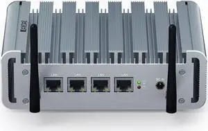 Fanless Mini PC 2.5Gbe 4 Lan Port, Firewall Appliance Router PC, i225 NICs, Celeron J4125, 8GB DDR4 RAM 128GB SSD, HD-MI, VGA, Wifi, Small Computer, Auto Power On, Windows 10 / Firewall Software