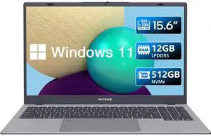 WIPEMIK Laptop, 12GB LPDDR5 RAM 512GB NVMe SSD Laptop Computer, 4-Core N95 Processor, 15.6 Inch 1080P IPS Display Laptops, 2.4G/5G WiFi, BT 5.0, Ethernet, USB Type-C, Fingerprint