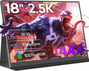 OUNSHLI 2.5K 144Hz Portable Monitor 18" 2560x1600 Portable Gaming Monitor 100% sRGB FreeSync HDR Laptop Monitor w/VESA & Case, 16: 10 Wide Screen IPS External Monitors for Mac Switch Xbox PS4/5