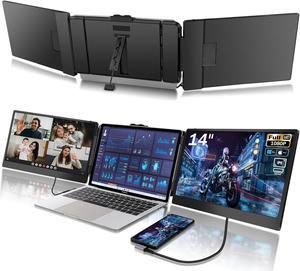 CopGain Laptop Screen Extender - 14 Inch 1080p FHD IPS Triple Portable Monitor for 13-17.3 Inch Laptops - Plug and Play Type-C/HDMI for Windows, Mac