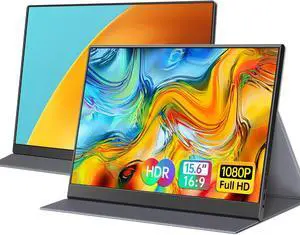 ForHelp Portable Monitor Bundle 15.6'' 1080P FHD & 16'' 2K IPS External Ultra-Thin Screen Zero Frame HDMI USB Type-C Gaming Monitor for Laptop Mac Phone PS4 Xbox Switch with Protective Cover & Dual Sp