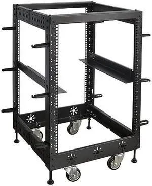 RIVECO 15U 19" Adjustable Depth Server Rack Support Up to 1700LBS Floor Standing 4 Posts Construction with Load-Bearing Casters Universal for Network Equipment Black