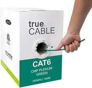 trueCABLE Cat6 Plenum (CMP), 1000ft, Green, 23AWG 4 Pair Solid Bare Copper, 550MHz, PoE++ (4PPoE), ETL Listed, Unshielded Twisted Pair (UTP), Bulk Ethernet Cable