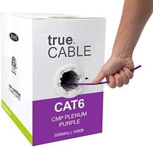 trueCABLE Cat6 Plenum (CMP), 1000ft, Purple, 23AWG 4 Pair Solid Bare Copper, 550MHz, PoE++ (4PPoE), ETL Listed, Unshielded Twisted Pair (UTP), Bulk Ethernet Cable