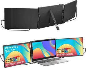 Dopesplay Triple Monitor for Laptop, 14" Laptop Screen Extender, FHD IPS Portable Monitor for 13-17.3'' Laptop, HDMI/USB-A/Type-C Plug and Play Work with Windows, Mac, Android, Harmony, Switch & PS4/5