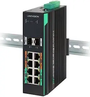 LINOVISION Industrial 8-Port Full Gigabit Managed POE Switch with 2 SFP Uplinks, L2 Management, RS485 Serial Port, 4 BT 90W PoE Ports, Total PoE Budget 360W, Q-PoE and P-PoE Without Interruption
