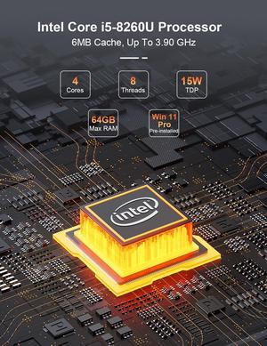 Baieyu Fanless Mini PC 8GB RAM 256GB SSD Industrial PC, Core i5-8260U Windows 11 Pro Mini Computer with 2 RS232 COM, Support RS422/RS485, 2 HD, DP, 4K Triple Display, 2 RJ45 LAN, GPIO Port, WiFi 5