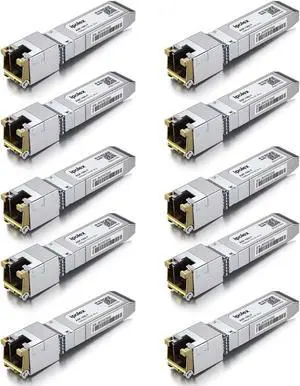 1.25/2.5/5/10G SFP+ RJ45 Copper Transceiver, 10GBase-T RJ-45 SFP+ Module for Cisco SFP-10G-T-S, Ubiquiti UniFi UF-RJ45-10G, Mikrotik, Fortinet, Netgear, D-Link, TP-Link (CAT.6a/CAT7, 30m) 10 Pack