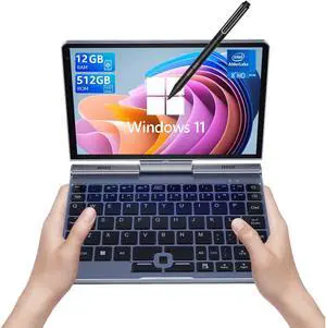 KOOSMILE Mini Laptop,8 inch HD Touch Screen Mini Computer Windows 11 Pro,Intel N100 4 Cores 2-in-1 Pocket PC 12GB LPDDR5 RAM 512GB M.2 SSD, Gigabit | Wi-Fi 6 | BT5.2 | 2MP Camera | G-Sensor | HDMI