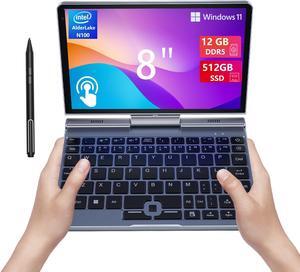 8 inch Mini Laptop HD Touchscreen Portable 2-in-1 Small Computer, Windows 11 Pro Laptop for Business and Students,Intel N100 12GB LPDDR5 512GB M.2 SSD,Wi-Fi 6,BT5.2 2MP Camera,G-Sensor,HDMI,Type C