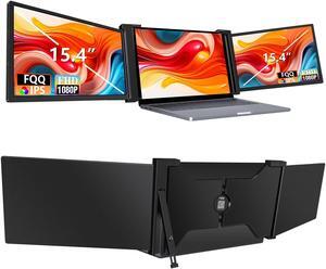 FQQ 15.4" Triple Portable Monitor for 15.6-17.3" Laptops, 1080P FHD IPS Laptop Screen Extender, Dual Monitor Display Compatible with MacOS, Windows, M1 Pro, M1 Max, Powered by USB-C & HDMI