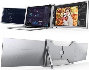 FOPO 15.6" Triple Portable Monitor for Laptop, FHD 1080P IPS Laptop Screen Extender for Dual Monitor Display, USB-C & HDMI Plug and Play Portable Monitor for 15.6-19" Laptops (Mac, Windows), Grey