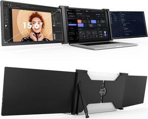 FOPO 15.6" Triple Monitor for Laptop, FHD 1080P IPS Portable Monitor for 15.6-19" Laptop, Plug and Play Travel Laptop Screen Extender with USB-C&HDMI, Dual Monitor for Windows, Mac, Black