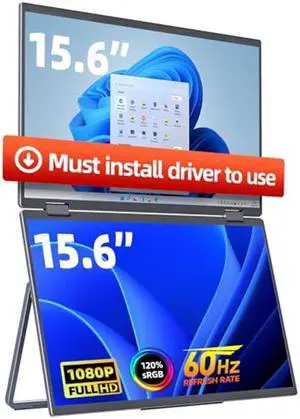 cocopar Laptop Screen Extender - Double 15.6 inch 1080P Dual Screen Monitor with Speaker HDMI USB-C Triple Monitor for Laptop MacBook Surface PC Xbox PS5 Switch w/Kickstand, VESA Mountable