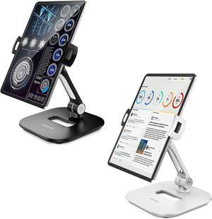 AboveTEK Stylish Aluminum Tablet Stand, iPad Stand, Folding 360deg Swivel iPad iPhone Desk Mount Holder fits 4-11" Tablets/Smartphones for Kitchen Bedside Office Table POS Kiosk Showroom
