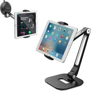 AboveTEK Long Arm Aluminum Tablet Stand Fits 4-11" Display Tablet/Phones, Phone Tablet Stand Holder with Suction Cup Fits 4-11, Tablet Holder for Kitchen Table Bedside Office POS Kiosk Reception
