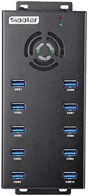 Powered USB Hub 3.0, Sipolar 10-Port USB Hub with 12V 10A Power Adapter, Multi USB Port Expander Fast Data Transfer USB Data Hub Splitter for Laptop, PC,Mobile, Mobile HDD, Flash Drives