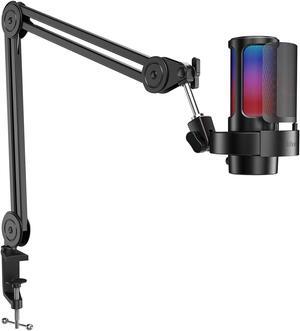 FIFINE Gaming Microphone and Heavy Duty Boom Arm Bundle, USB PC Mic with RGB Control, Mute Touch, Headphone Jack, Pop Filter, Stand for Streaming, Podcasts, Recording on Mac/PS4/PS5 (A8+BM63)