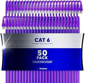 Maximm Cat 6 Ethernet Cable 4 Ft, (50-Pack) Cat6 Cable, LAN Cable, Internet Cable, Patch Cable and Network Cable - UTP (Purple) 4 Feet ethernet Cord