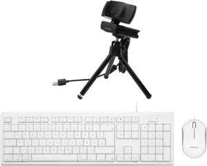 Macally Wired Keyboard & Mouse Combo and a 1080P Webcam with Tripod, Don't Hassle with MacBook Poor Camera Quality Anymore!