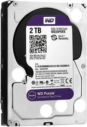 Western Digital 2TB WD Purple Surveillance Internal Hard Drive HDD - SATA 6 Gb/s, 64 MB Cache, 3.5" - WD20PURZ