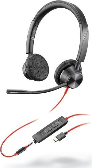 Plantronics - Blackwire 3325 Wired Stereo Headset with Boom Mic (Poly) - Connect to PC/Mac via USB-A or mobile/tablet via 3.5 mm connector - Works with Teams, Zoom & more