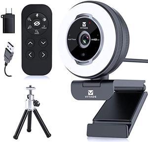 VITADE Zoomable Webcam with Remote Control, 1080P 60FPS Streaming Webcam with Adjustable Ring Light and Tripod, Pro USB 5X Digital Zoom Webcam for Zoom/Skype Teams/Laptop/Mac Windows