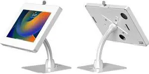 Gooseneck Kiosk Stand - CTA Premium Security Kiosk Stand with Gooseneck Tabletop Mount for iPad 7th/ 8th/ 9th Gen 10.2", iPad Pro 11", Galaxy Tab, Surface Go 3, and More (PAD-PARATW) - White