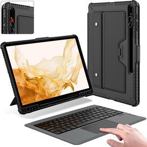 Nillkin Galaxy Tab S8 Plus/S7 FE/S7 Plus 5G Case with Keyboard 12.4 inch, Multi-Angle Detachable Wireless Keyboard Case with Camera Cover and S Pen Holder, Black