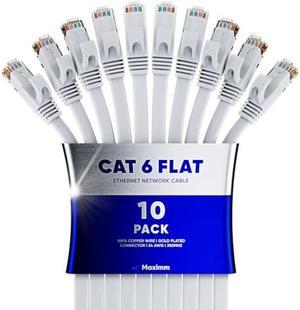 Cat 6 Ethernet Cable 25 ft - with a Flat, Space-Saving Design High-Speed Internet & Network LAN Patch Cable, RJ45 Connectors - 25ft / White / 10 Pack - Perfect for Gaming, Streaming, and More