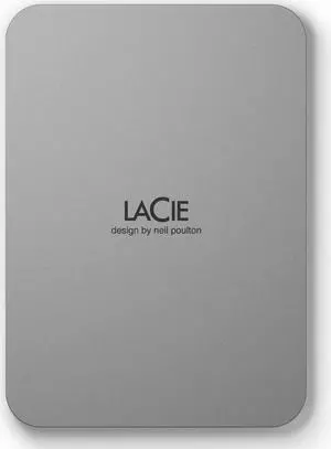LaCie Mobile Drive 1TB External Hard Drive Portable HDD - Moon Silver, USB-C 3.2, for PC and Mac, Post-Consumer Recycled, with Adobe All Apps Plan and Rescue Services (STLP1000400)