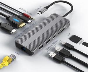 Bytecc 8k Docking Station, USB-C Docking Station for Laptop and Dual Monitor,10 in 1 Laptop Docking Station with 2 HDMI,1000Mpbs LAN,PD 100W,3 USB 3.0 Port,SD/TF and 3.5mm Audio Port