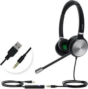 Yealink UH36 Professional USB Headset, Wired Headphones for Computer PC Laptop Work Headset with Noise Canceling Mic for Call and Musicfor Teams Certified, Stereo,3.5mm Jack/USB Connection