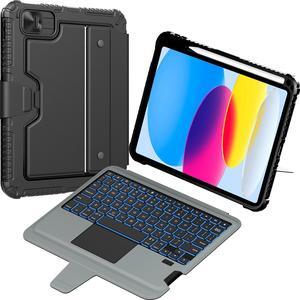Nillkin iPad 10th Generation Case with Keyboard (10.9", 2022), 7 Colors Backlit, Multi-Touch Trackpad, Detachable iPad Case 10th Generation with Pencil Holder Protective Stand and Slide Camera Cover