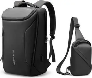 Muzee Waterproof backpack for Travel Flight Fits 17.3Inch Laptop&Men's Crossbody Pack Fanny Pack Compact EDC Sling Bag Large Waist Bag Pack