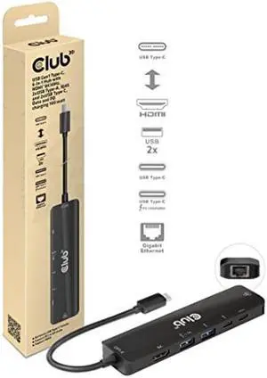 Club 3D CSV-1596 USB Gen1 Type-C, 6-in-1 Hub with HDMI 8K30Hz-4K120Hz, 2xUSB Type-A, RJ45 and 2xUSB Type-C, Data and PD Charging 100 watt