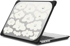CASETiFY Bounce MacBook Pro 14-inch (M1-M5) Case [Enhanced Protective Corner Design/Ventilation Cutouts/Anti-Slip Grip] - Cute Clouds by Eggsdoodz - Clear Black