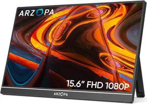 ARZOPA Portable Monitor 15.6'' FHD 1080P - Ultra-Slim Portable Laptop Monitor with Kickstand - IPS Display for PC, MAC, Phone, Xbox, PS5 - USB C & HDMI Connectivity - A1