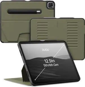 ZUGU Case for 2021/2022 iPad Pro 12.9 inch 5th / 6th Gen - Slim Protective Case - Apple Pencil Charging - Magnetic Stand & Sleep/Wake Cover (Fits Model #'s A2378, A2379, A2461, A2462) - Olive Green
