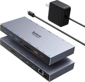 Dual HDMI Docking Station 3 Monitor,USB C Laptop Docking Station with 65W Power Adapter,2 HDMI Port,Displayport,USB 3.1/USB-C Data, Ethernet, Audio,SD&Micro SD Slot,PD Charging for Dell XPS/HP/Lenovo