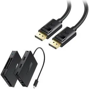 Cable Matters 1-Pack 8-in-1 Portable 40Gbps USB4 Hub (USB 4 Dock) Dual DisplayPort 4K, Single DisplayPort 8K, 100W PD, Gigabit Ethernet & [VESA Certified] 2-Pack 6 ft DisplayPort Cable 1.4
