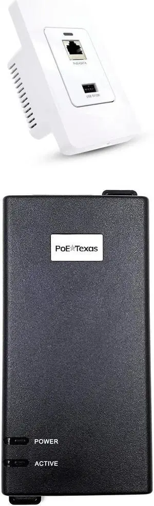 PoE Texas Gigabit PoE Splitter in-Wall USB Charging Port and Gigabit IEEE 802.3bt (PoE++) Dual Signature Injector